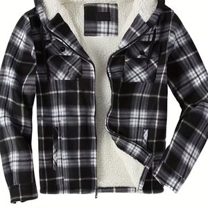 Veste en flanelle décontractée à capuche pour homme, automne-hiver, style vintage, polaire ajustée, respirante, écologique, personnalisable, avec poches - Product Image 2