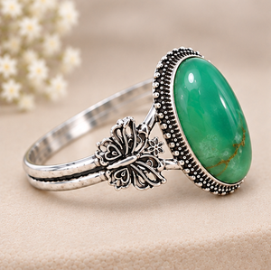 Bracelet en argent avec chrysoprase, bracelet en pierre précieuse chrysoprase naturelle, manchette en argent sterling 925, bijou statement en pierre verte, style bohème - Product Image 3