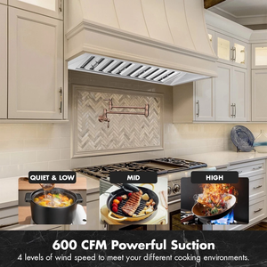 เครื่องดูดควันในครัวสแตนเลสขนาด 48 นิ้ว รุ่น Range Hood Built-in/Insert 48 นิ้ว พร้อมพัดลมดูดอากาศ 600 CFM - Product Image 5