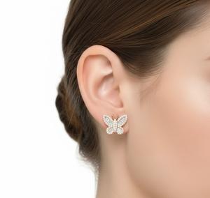 Boucles d'oreilles clous papillon en or massif 14 carats avec diamants de laboratoire taille baguette et taille ronde de 0,47 carat – Idéales pour le quotidien et comme cadeau - Product Image 5