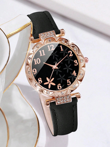 Montre à quartz pour femme 192028, cadran floral numérique minimaliste et tendance, incrusté de strass - Product Image 4