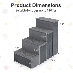 Scala per Cani a 4 Gradini con Contenitore, Capacità 200 kg, Velluto Olandese Comfort, Gradini 15"x6.5" + Altezza Gradino 6", Cucce e Mobili per Animali Domestici - Product Image 5