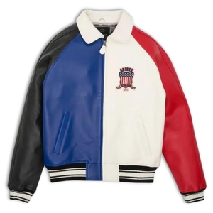 Men's Coated Stand <b>Genuine</b> Cow Leather Avirex USA Limited Edition Color Block Varsity Jacket | Retro 90s Hip-Hop Bomber - Product Image 5