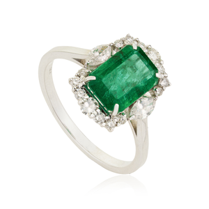 New Luxury Gemstone Zambian Emerald & Diamond 18K Real White Gold <b>Statement</b> <b>Ring</b> High End Customized Wedding Jewelry - Product Image 3