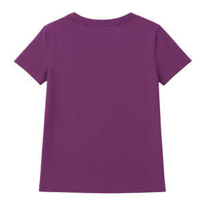 T-shirt décontracté pour femme, couleur prune, manches courtes, col en V, en toile écologique, mélange polyester/coton, anti-boulochage, respirant, doux et de qualité supérieure - Product Image 2