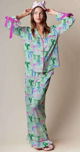 Conjunto de Pijama de Satén para Mujer con Estampado de Cerezas, Manga Larga, Largo Completo, Suave, Transpirable, Cintura Elástica, Cuello Alto, Cintura Media, Ropa de Dormir - Product Image 5