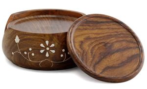 Wooden Lotus Coaster Set of 6 with Barrel Stand – Tea & Coffee <b>Table</b> Coasters (3.5 Inch), <b>Round</b> Drink Coasters with Holder - Product Image 4
