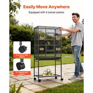 24.6 X 16.7 X 53.9 Inch Flat Top Wrought Iron Bird Flight <b>Cage</b> <b>for</b> <b>Parrots</b> Blue Tits Budgerigars Conures Includes Perches - Product Image 5