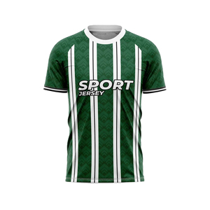 Custom Men's Green White Striped <b>Soccer</b> Jersey Sublimated Print Breathable Polyester Sport Apparel Regular Fit Short Sleeve - Product Image 1