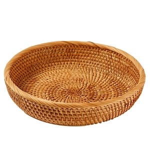 Round Rattan Storage <b>Tray</b> with Rolled Edge Handmade Eco-Friendly Vintage Tableware for Bread Nuts & Candy - Product Image 1