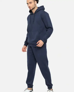 Ensemble de survêtement décontracté pour homme, imprimé uni, à capuche, avec cordon de serrage, épais, écologique, 2 pièces, style streetwear, pour l'extérieur en hiver - Product Image 3
