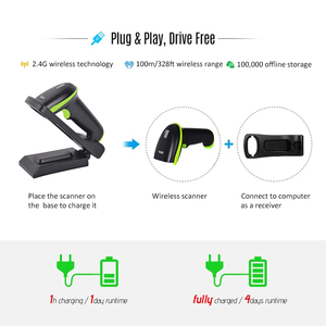 Máy Quét Mã Vạch <span class=keywords><strong>Laser</strong></span> Không Dây 1D Với Thời Gian Chờ Lâu Với Pin Dung Lượng Lớn 2.4G Đế Máy Quét Có Thể Điều Chỉnh - Product Image 3