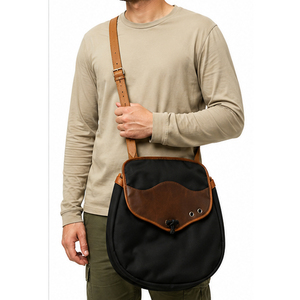 Premium Quality Minimalist Black Canvas Shoulder Bags Brown Leather Accents Bags Durable Outdoor Use Accessory Falconry Bags - Product Image 5