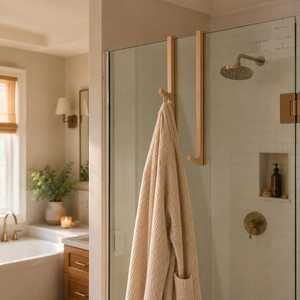 Modern Natural Oak Wood Shower Door <b>Hook</b> Wall Mounted Towel <b>Rail</b> Coat <b>Hook</b> Bohemian Style Bathroom <b>Rail</b> Khadim Handicrafts - Product Image 2