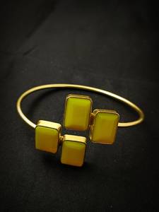 18K Gold Plated Handmade Brass <b>Bangle</b> with Citrine Quartz Rectangular Stone Traditional Wedding <b>Bracelet</b> Gift for Women - Product Image 2