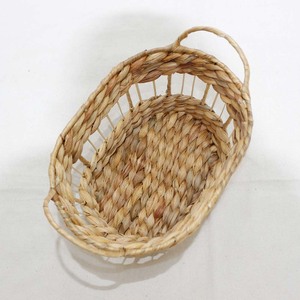 Woven Oval Storage <b>Basket</b> Decorative Water Hyacinth <b>Hamper</b> with Handles <b>for</b> Home Organization - Product Image 3