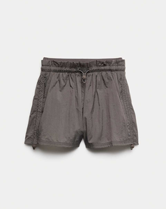 Shorts Deportivos Gris Oscuro de Cintura Alta para Mujer, con Bolsillos, Cintura Elástica, Corte Regular, Secado Rápido, Tejido de Poliéster, Estilo Casual, 160 g - Product Image 1