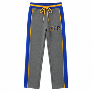 Pantalones Deportivos Grises Azul Rey con Franja Lateral Amarilla, Diseño de Letras Griegas, Cintura Elástica con Cordón, Pierna Recta, Joggers Atléticos Casuales - Product Image 3