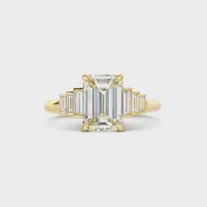 Diamond Engagement <b>Rings</b> 14K 18K Solid <b>Gold</b> Emerald Baguette Cut Lab Grown Three Stone <b>Vintage</b> Modern Elegant Classic 1.8mm Band - Product Image 1