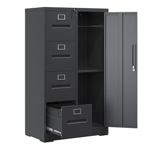 Armoire de classement verticale en métal avec serrure, casier à dossiers en acier avec 4 tiroirs et 1 porte pour l'école, le salon, la chambre - Product Image 2