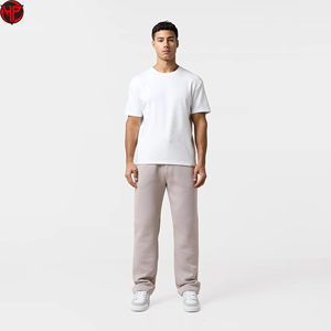 Men Beige Jogger Pants Casual Straight Leg <b>Trousers</b> <b>Elastic</b> Waist Sweatpants for Daily Wear Fleece Jogger Tracksuit Pants Men - Product Image 2
