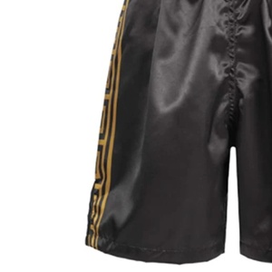 Pantalones Cortos de Boxeo de Satén Negro Premium con Franja Lateral Dorada con Diseño Griego - Pantalones Profesionales de Muay Thai y Kickboxing para Hombre/Mujer - Product Image 2
