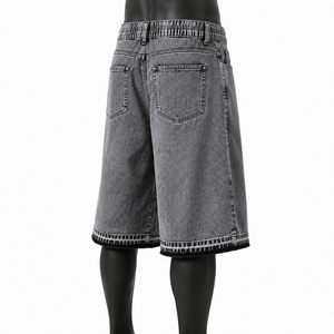 Shorts Vaqueros Cruzados con Pedrería para Hombre, 100% Algodón, Estilo Vintage, Bermuda para Uso Casual de Verano - Product Image 5