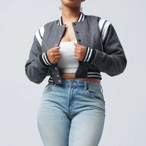 Veste courte de style universitaire pour femmes, tendance, couleur personnalisée, nouvelle collection, élégante, manches longues, coupe courte, vêtements décontractés, vestes courtes pour femmes - Product Image 2