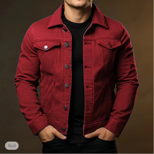 Nouvelle veste en jean longue en coton et fibre de bambou pour homme, couleur unie, avec logo personnalisé en relief, boutonnage printemps - Product Image 3