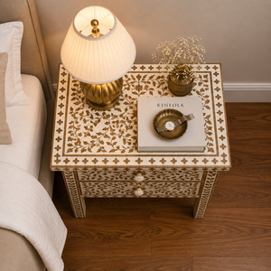 Traditional Resin Bone Inlay Nightstand With Drawer Floral <b>Bedside</b> <b>Table</b> Handmade Bone Inlay Furniture Cabinet End <b>Table</b> Bedroom - Product Image 2