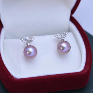 Boucles d'oreilles en argent Zhuji S925 avec perles d'eau douce de 8-9 mm, style simple et tendance, design plat et large, transfrontalier - Product Image 1