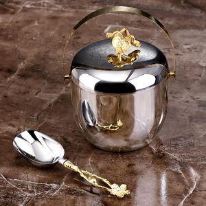 Juego de Cubitera Floral de Acero Inoxidable con Cuchara, 1.5L, Doble Pared, Elegante Enfriador para Fiestas, Hogar, Bar, Hotel, Restaurante - Product Image 2