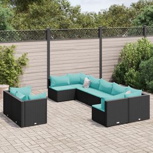 Set di divani da giardino in polyrattan nero da 9 pezzi con cuscini, eleganti mobili da esterno - Product Image 1