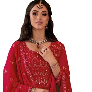Dhwaja Export - Conjunto de Kurti de Georgette con Bordado Pesado y Dupatta con Bordado, Estilo Gujarat - Product Image 1