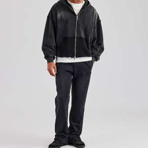 Survêtements personnalisés pour hommes, streetwear, 100% coton, effet délavé au soleil, ensemble sweat à capuche zippé et pantalon de survêtement pour hommes - Product Image 1