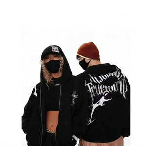 Sudadera con Capucha Extra Grande para Hombre, Estampado Blanco y Negro, Estilo Urbano Informal, Prenda de Otoño Transpirable, Tejida en Algodón - Product Image 2