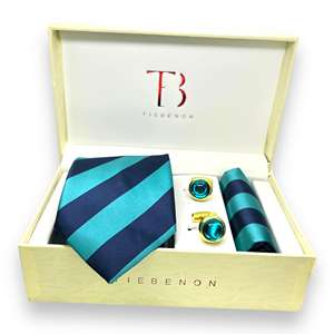 Custom Teal Blue Stripe Tie Combo Diseño floral Producto de poliéster con logotipo personalizado - Product Image 3