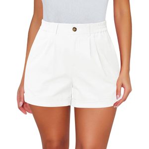 2025 femmes taille haute habillé décontracté coton Stretch sergé été Shorts taille élastique plissé motif chaud avec poche - Product Image 4