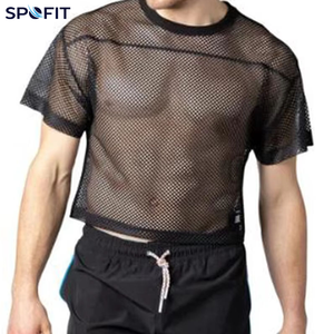Men's <b>Black</b> Mesh <b>Crop</b> <b>Top</b> <b>Short</b> <b>Sleeve</b> Crew Neck Breathable Loose Fit Summer American Football Jersey Shirt - Product Image 4