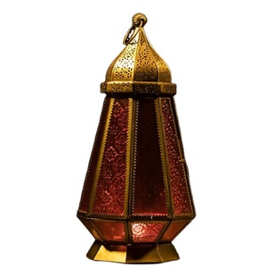 Fancy <b>Moroccan</b> <b>Lantern</b> Wedding Centerpiece Hanging Brass Candle Holder <b>Lantern</b> with Colorful Glass Handmade Metal <b>Lantern</b> - Product Image 1