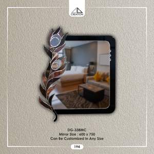 Espejo elegante y duradero con un llamativo motivo de plumas de pavo real, estilo Art Déco a minimalista moderno y ecológico. - Product Image 5