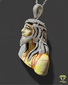 Pendentif tête de Jésus fait main avec diamant de laboratoire, collier de luxe Hip Hop Bling, design de bijoux - Product Image 5
