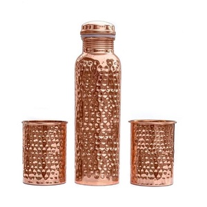 ขวดน้ำทองแดงกันรั่ว ขวดน้ำทองแดงลายตอกแบบพกพา พร้อมฝาปิด - Product Image 2