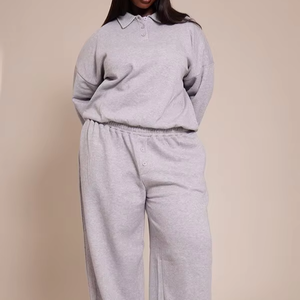 Conjunto de Sudadera con Cuello Polo y Pantalones Deportivos para Otoño/Invierno, Estilo Casual, Holgado, Versátil, Ropa Deportiva para Mujer - Product Image 1