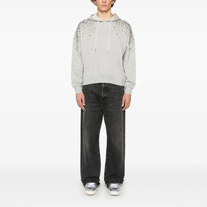Sweat à capuche personnalisé pour hommes avec logo du fabricant, en coton bouclette épais, avec strass, impression DTG, coupe courte - Product Image 3