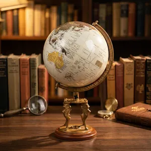 Globe terrestre classique en laiton avec base à boussole, globe décoratif nautique vintage pour la maison, la bibliothèque, le bureau - Product Image 6