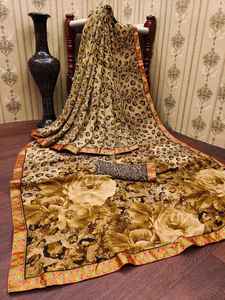 LeBeLe Sari de Seda con Estampado Floral Tradicional y Elegante para Adultos, Ropa Étnica India, Borde Único, Protección Solar, Secado Rápido - Product Image 6