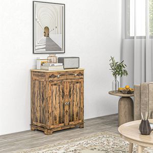 Credenza in Legno Massello con Ripiano Regolabile e 2 Cassetti, Mobile Bar per Soggiorno e Villa, Arredamento Cucina Marrone - Product Image 2