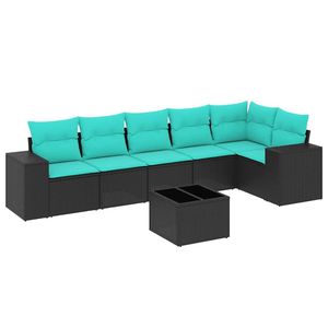 7 Piece Black Poly Rattan Garden <b>Sofa</b> <b>Set</b> with Cushions - Product Image 2