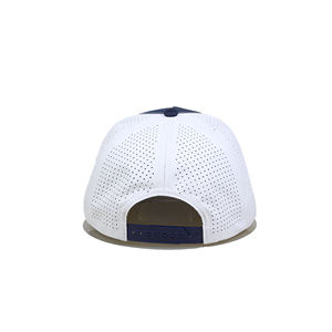 Gorra Unisex Ajustable de 6 Paneles con Cierre a Presión, 100% Algodón, Malla Transpirable, para Actividades al Aire Libre, Color Azul Marino y Blanco - Product Image 3